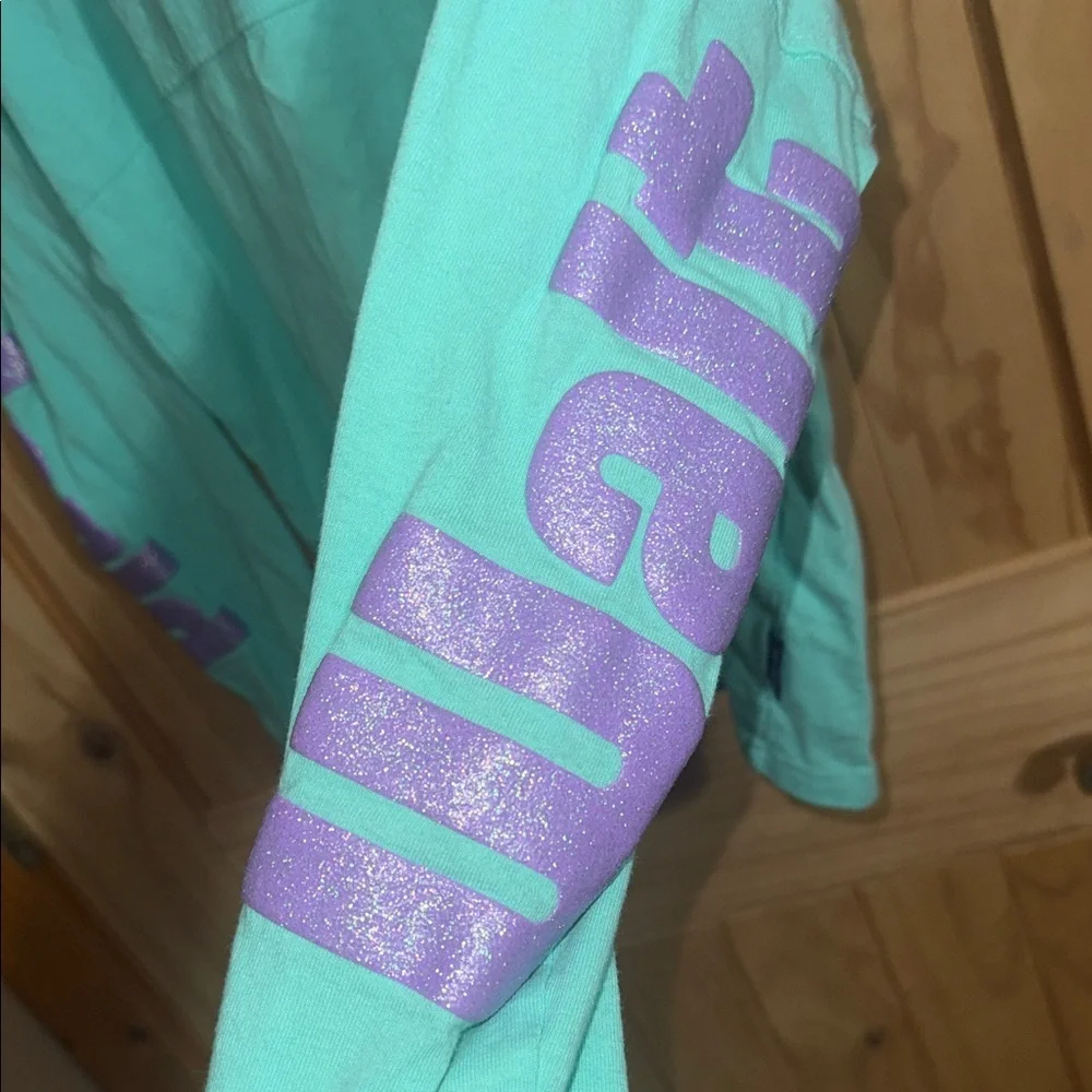 Disney Teal Long Sleeve Shirt with Purple Glitter Sleeve Graphics